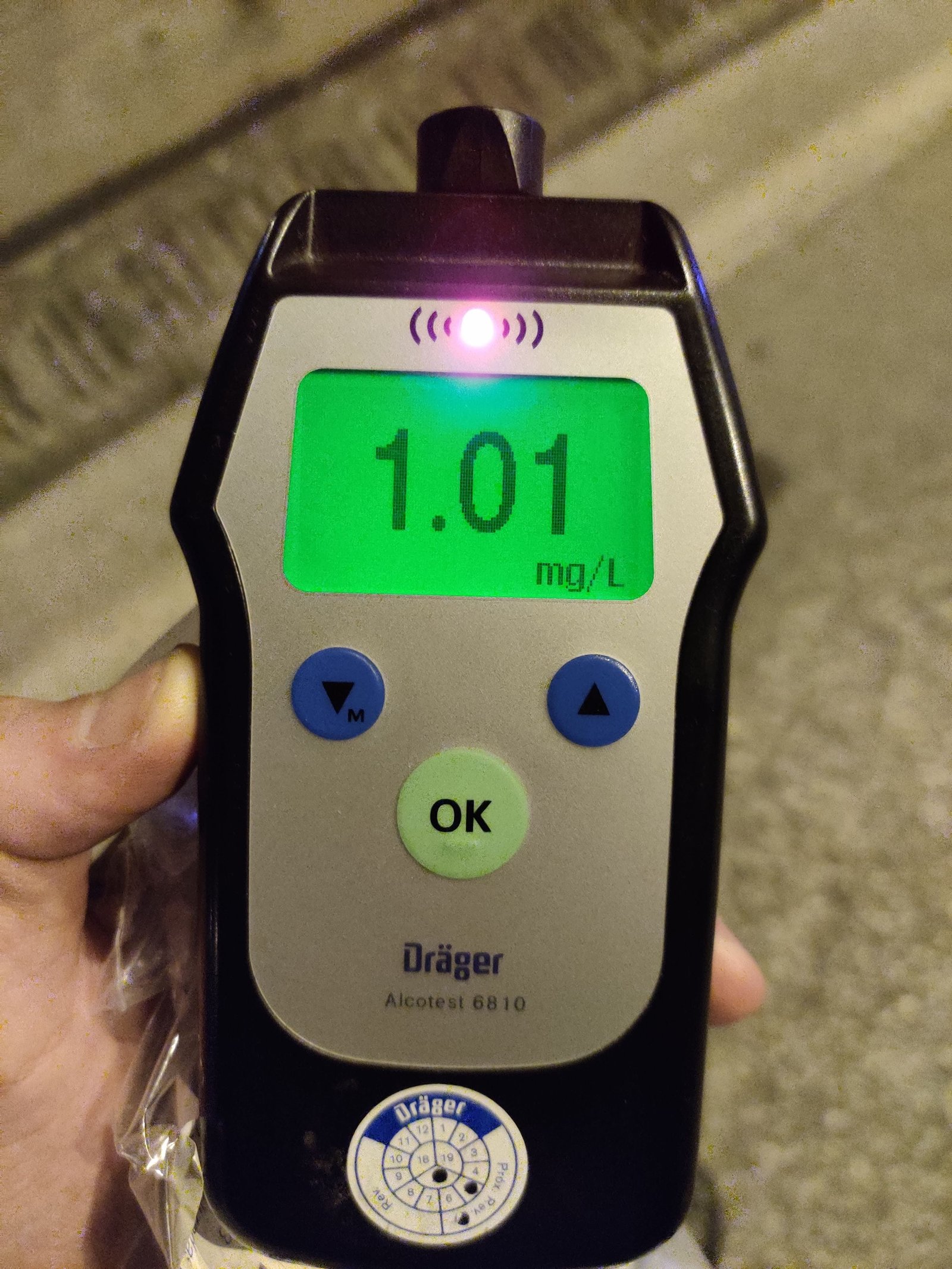 Medición de alcoholemia de 1,01 mg/l